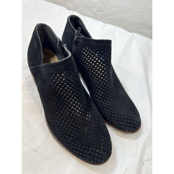 Lucky Brand Baley Black Suede Mesh Block Heel Side Zip Ankle Booties Boots  6.5 - Picture 11 of 14